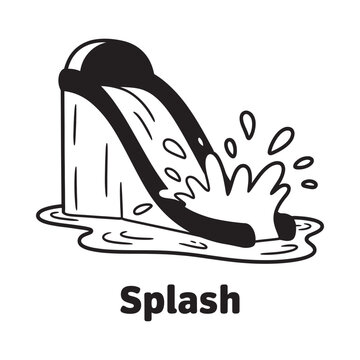 waterslide splash illustration black and white line drawing