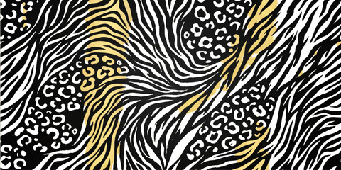 Fototapeta premium Seamless vector pattern illustration of striped black and white zebra skin fur texture for wild safari animal print textile and wallpaper design backdrop