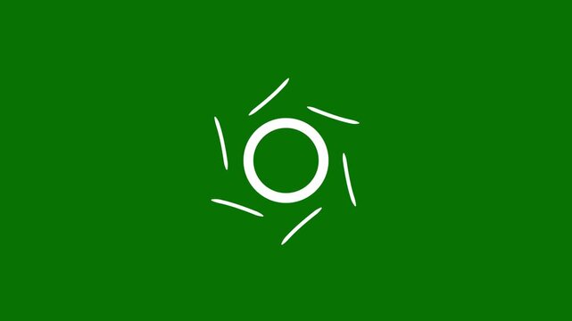 Unique white circular ring with swirling curved lines rotating on green screen chroma key backdrop minimalist motion graphics for artistic video transitions loopable high quality 4k