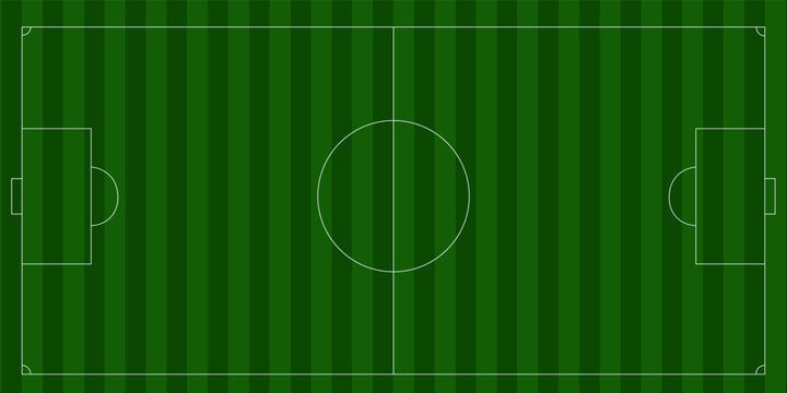 Marking Soccer Field. Top View of Green Grass Field. Stadium Pitch Background. Abstract Grass Turf Pattern. Green Realistic Sport Ground Texture for Football and Baseball Games. Vector Stadium Lines 
