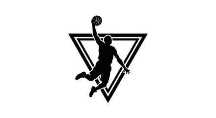 Dynamic Basketball Player Silhouette Jumping for a Slam Dunk in Triangle Frame, isolated white background © Grangger
