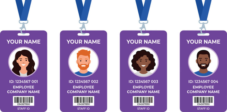 Employee Identification Card Collection with Staff ID Badge Templates, Corporate Lanyards, and Professional Company Identity Card Illustration Designs