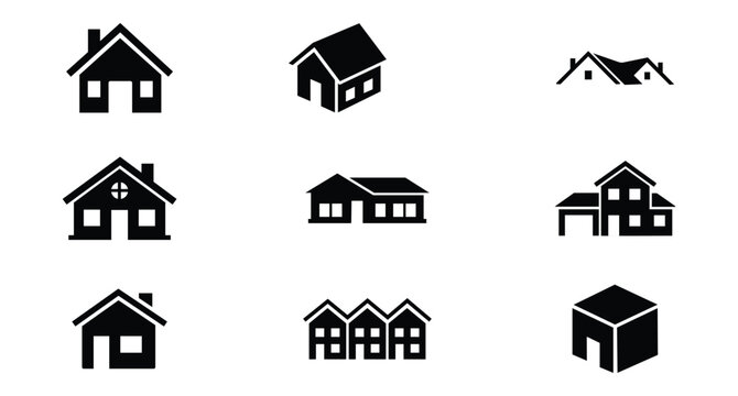 Set of real estate solid house icon. home, cabin, duplex, apartment Vector Collection. vector illustration
