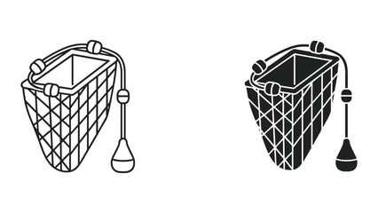 Black and white line art illustration of two fishing nets with floats on a white background © SHAHRIYAR RASEL
