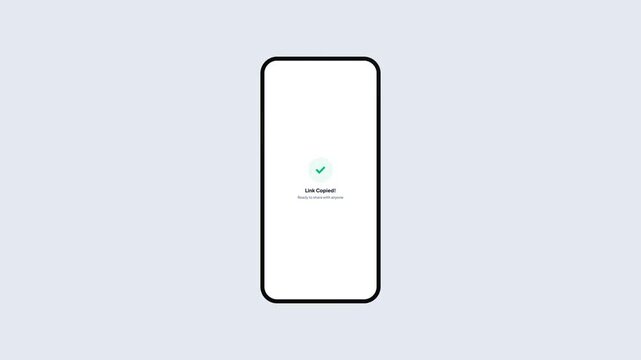 Mobile App UI for Sharing Folder Project Strategy with Modal Menu and Success Message Link Copied Pop-up