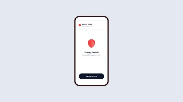 Cybersecurity Privacy Breach Alert UI with Data Leak Warning and Secure System Recovery Action