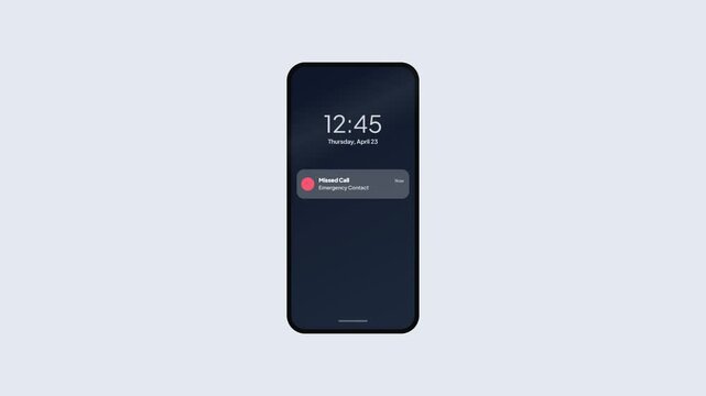 Smartphone Lock Screen with Emergency Contact Missed Call Notification UI Animation