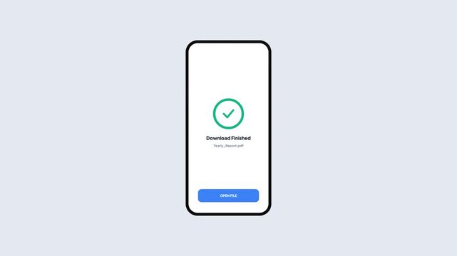 Mobile application interface displaying PDF document download status and finished notification