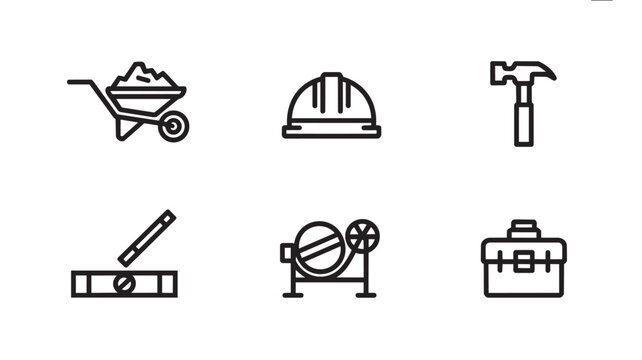 Set of construction worker icons and building tools Vector