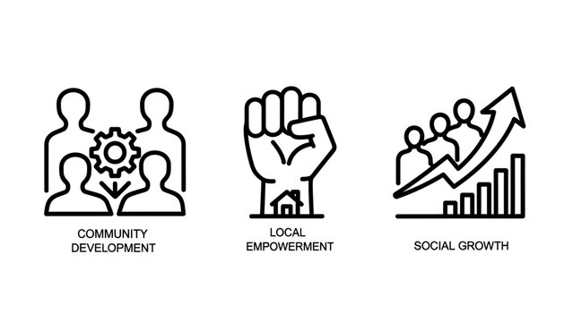 Social concepts icons representing community development local empowerment with a raised fist population social growth trends community development empowerment collaboration cooperation