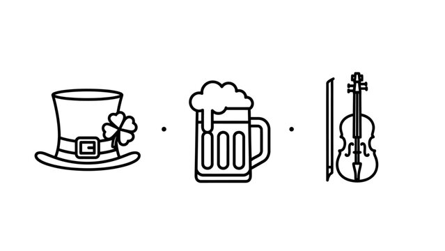 St. patrick's day icons: top hat with shamrock pint of beer violin food and drink cultural event shamrock celebration tradition illustration collection entertainment celebrate gathering