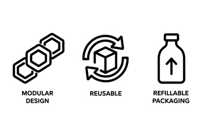 Fototapeta premium Modular design reusable and refillable packaging icons eco friendly zero waste circular economy reusable refillable packaging recycling sustainable environment container illustration