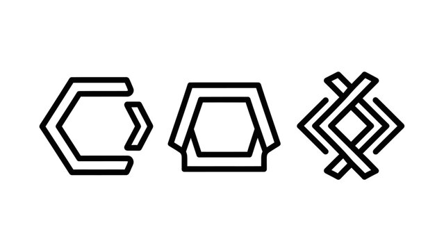 Geometric hexagonal abstract shapes and linear design elements with geometric abstract structure symmetry minimalist composition monochrome isolated framework technology technical branding