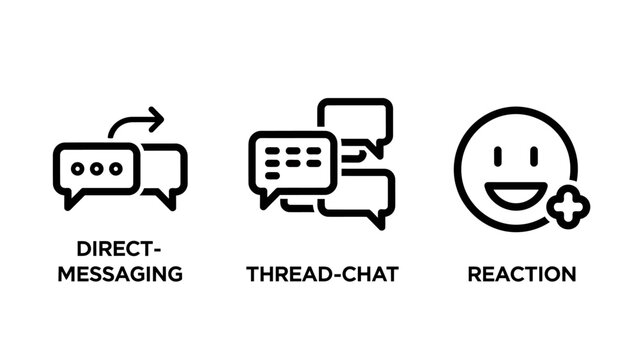Communication icons: direct messaging threaded chat reaction emoji with speech bubble social media communication icon thread chat direct message conversation icon online communication app icon