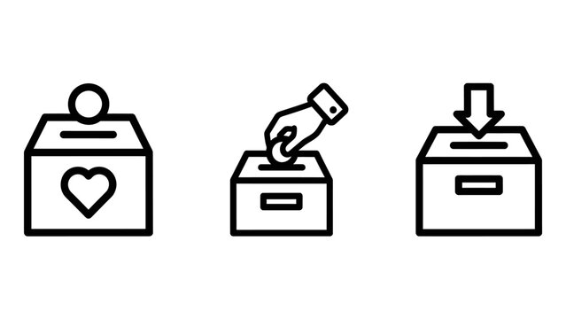 Donation and contribution icons: charity box hand inserting coin ballot box with fundraising icon giving icon support icon money icon cash icon payment icon election icon democracy icon