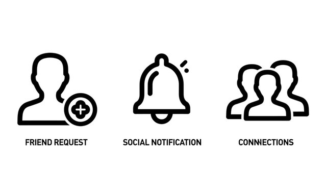Friend request social notification connections icons with social media add friend connections communication community interface internet connection connectivity collaboration teamwork