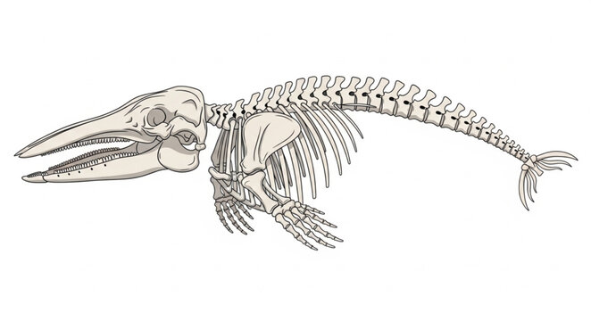 Detailed illustration of a whale skeleton showing its bone structure.