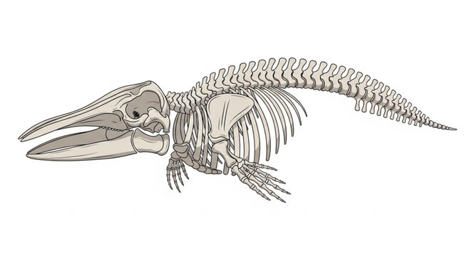 Detailed illustration of a whale skeleton showing its bone structure.