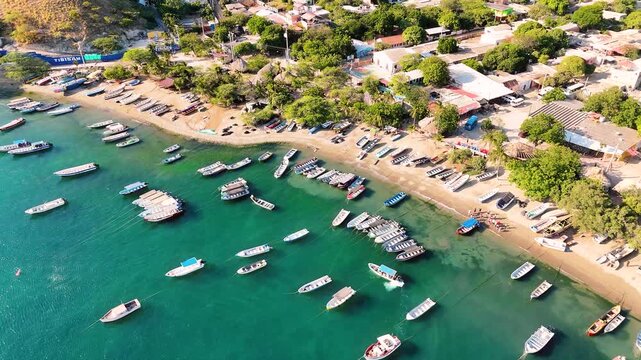 Aerial View of Taganga and Tayrona Coast &ndash; Cinematic Caribbean Nature near Santa Marta in Colombia
