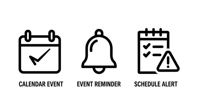 Set of linear outline icons for calendar events reminders schedule alerts with calendar reminder schedule notification planning management triangle interface business organizer deadline