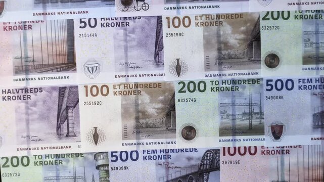 Money, currency of Denmark, Danish krone banknotes of various denominations. Denmark, Danish money as a financial background for your design