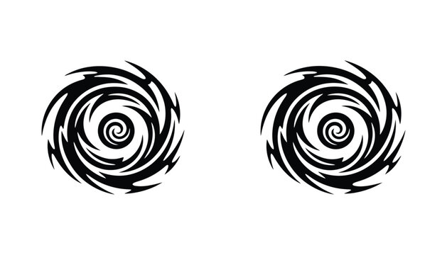 Abstract swirl vortex symbols in black and white minimalist vector style