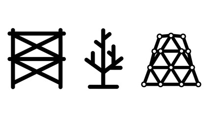 Obraz premium Architectural structure and network icons including scaffolding tree and geodesic dome with structure construction architecture scaffold geodesic triangle connection building engineering
