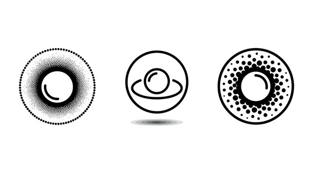 Abstract scientific geometric circles with spheres halftone and orbital icons abstract halftone gradient stippling geometry laboratory chemistry celestial microscopic technology minimalist