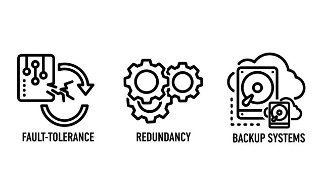 It infrastructure reliability fault tolerance redundancy and backup icons with reliability tolerance redundancy infrastructure technology computer database engineering technical protection