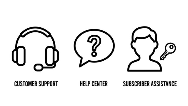 Customer support help center and subscriber assistance line icons set customer assistance subscriber question communication business management solution information helpdesk operator