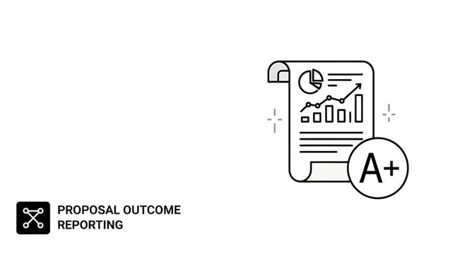 Business proposal outcome reporting line icon graphic with a plus grade mark proposal reporting analysis business performance document evaluation statistics management corporate achievement