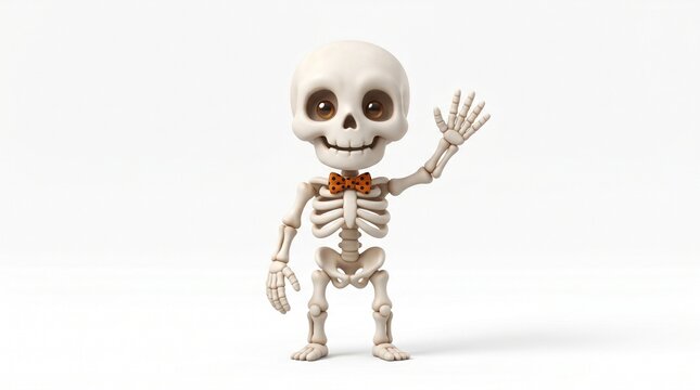 Cute cartoon skeleton waving for halloween decorations and party supplies