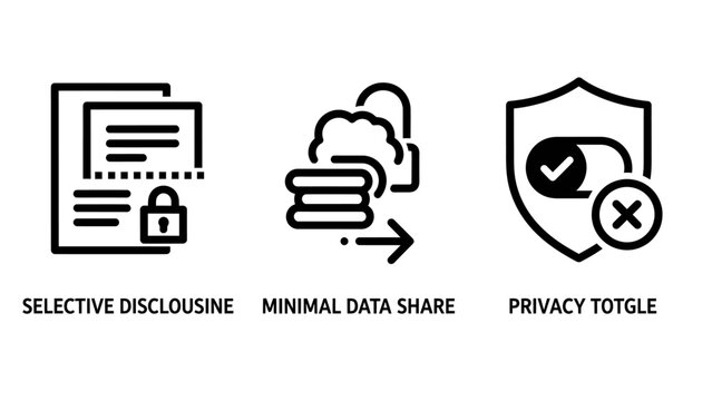 Privacy and data control security icons set with security protection confidentiality settings information internet business personal encryption software interface management compliance