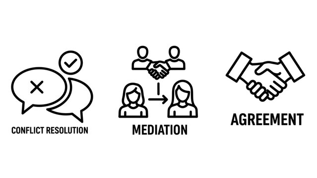 Conflict resolution mediation agreement process icons with conflict resolution mediation agreement negotiation handshake settlement discussion business contract solution cooperation