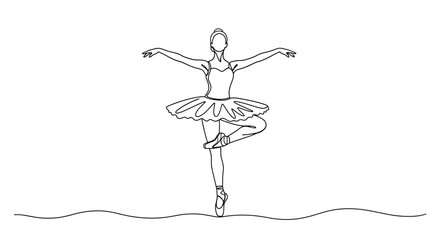 Ballet dancer on pointe in arabesque one line drawing line art ballerina © Line Galaxy