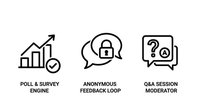 Business process and feedback management icon set with business feedback anonymous moderator question analysis marketing customer statistics security confidential management corporate