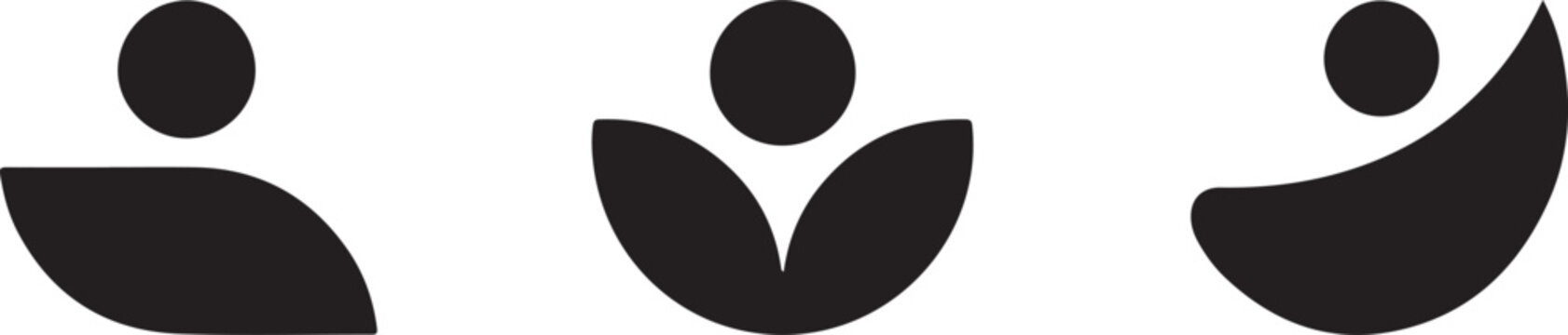 Three simple silhouette people icons with different head shapes Vector