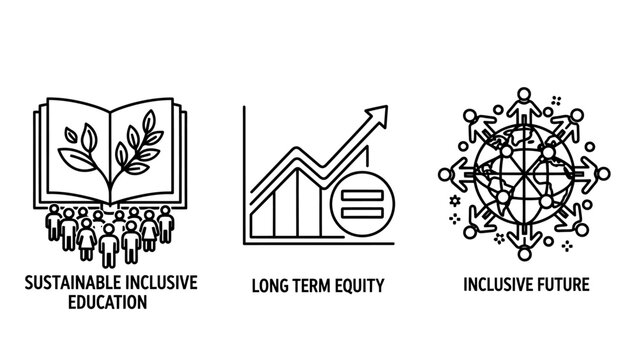 Set of inclusivity icons representing sustainable inclusive education long term equity inclusive future with inclusion education diversity sustainable equality community learning development