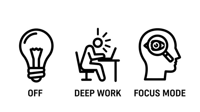 Productivity and cognitive concentration mindset icons set with lightbulb productivity concentration thinking illustration creativity business professional management cognitive attention