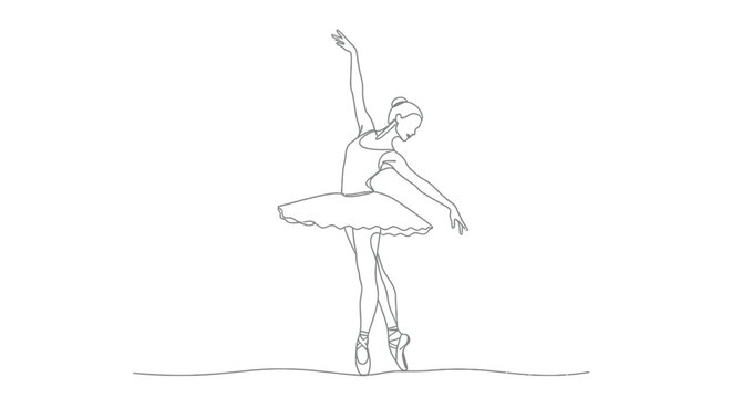Continuous line drawing of a ballerina on pointe in a graceful tendu pose