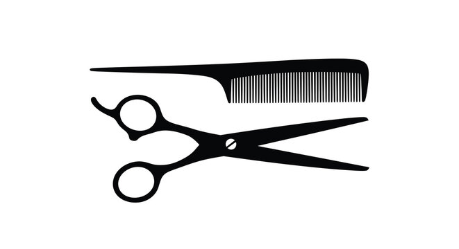Scissors and comb silhouette on a white background