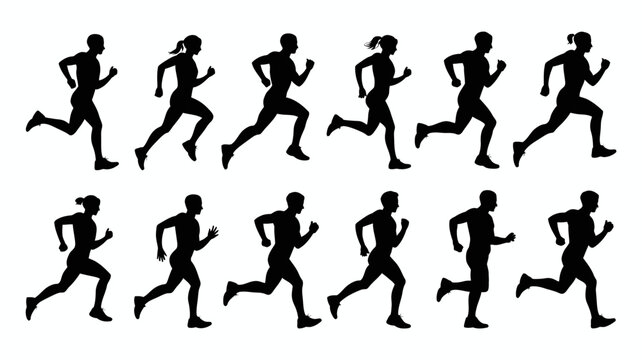 Silhouette sequence of people running in different styles