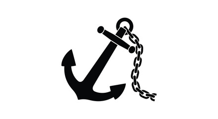 Black anchor with chain nautical silhouette high quality © MDSAJIB