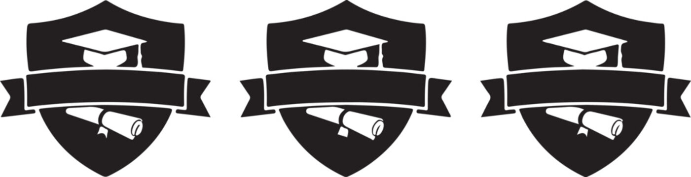 Graduation shield icons with diploma and cap Vector
