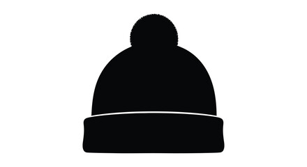 Fototapeta premium Black knit beanie with pompom silhouette high quality