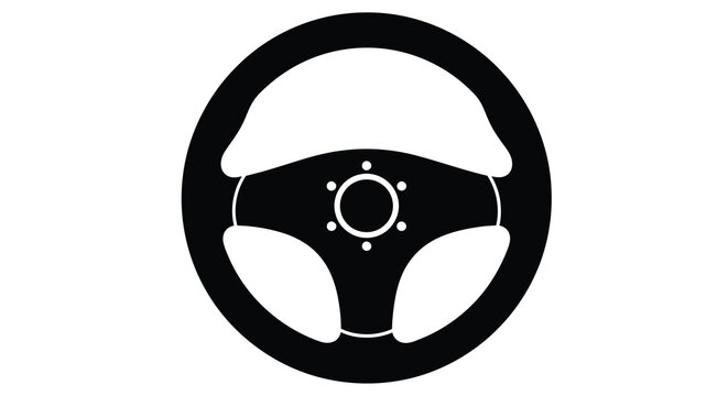 Steering wheel icon black and white silhouette
