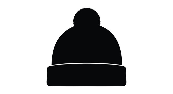 Black knit beanie with pompom silhouette high quality