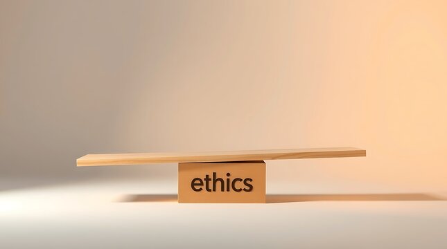 wooden plank balanced on a block labeled ethics