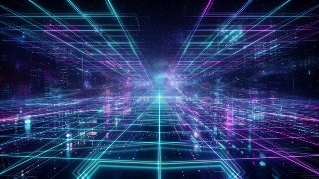 Digital representation of virtual fractal realms where science and math composition meet technology to form a cyberspace backdrop with light and motion