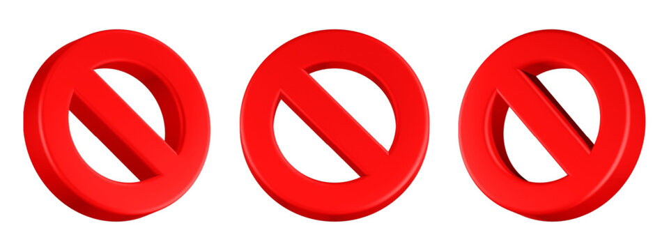 stop / forbidden icon, 3D render, red color